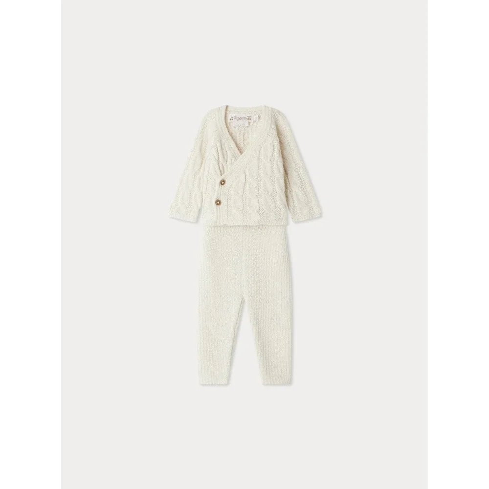NWT Bonpoint Jalina Cable Knit‎ Wrap Set Ivory Milk White 6M Luxury Baby Outfit